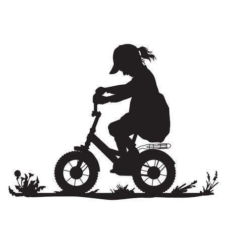 Silhouette of a little girl on a bicycleのイラスト素材