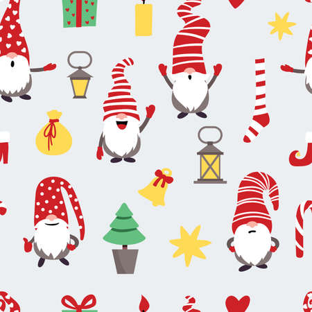 Vector pattern with dwarves and christmas elements.