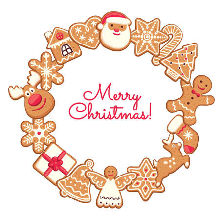 Christmas gingerbread cookies. Traditional festive food. Colorful vector illustrationのイラスト素材