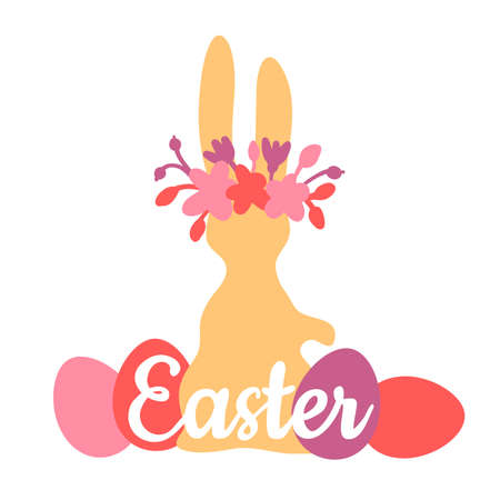 Easter rabbit. Happy Easter holiday banner template.のイラスト素材