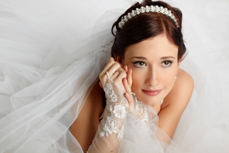 Portrait of the bride in a wedding dressの写真素材
