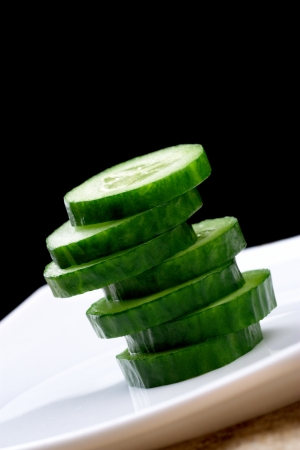 the cut cucumber on a plateの写真素材