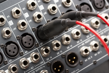 Two connectors is connected to audio mixerの写真素材