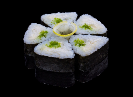 Sushi set on black backgroundの写真素材