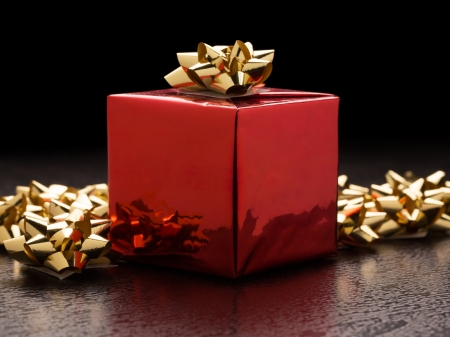 Christmas Gift with Bow close-upの写真素材