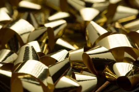 Christmas decorations close-up, gold bows