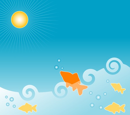 Little fish watching the sun on a summer day vector illustration fileのイラスト素材