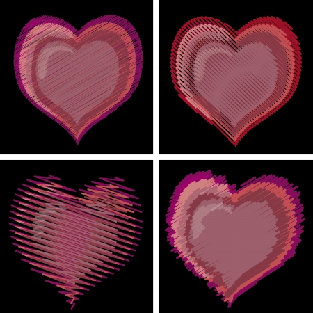 four beautiful and colorful hearts in wave formsのイラスト素材