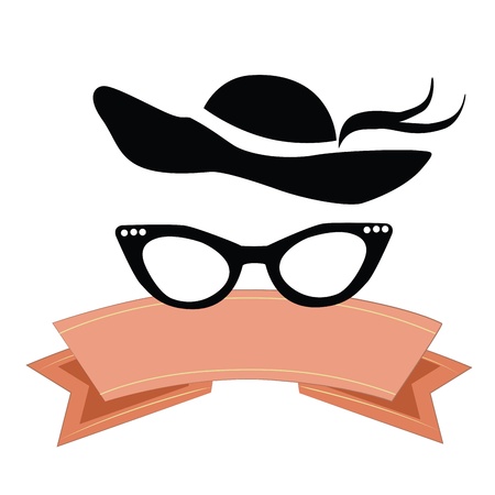 black glasses with black hat and a pink ribbon in a white backgroundのイラスト素材