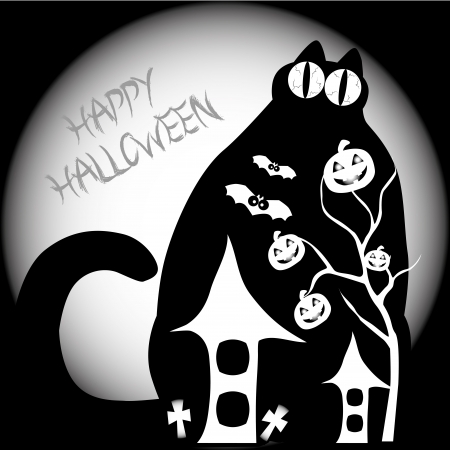a big cat with big eyes contains elements of halloweenのイラスト素材