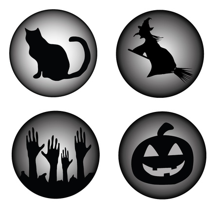 four black sillhouettes which represents what halloween is in a simple wayのイラスト素材