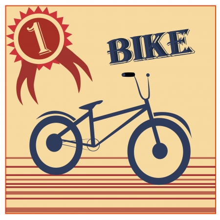 a blue bike with a number one ribbon in a yellow backgroundのイラスト素材