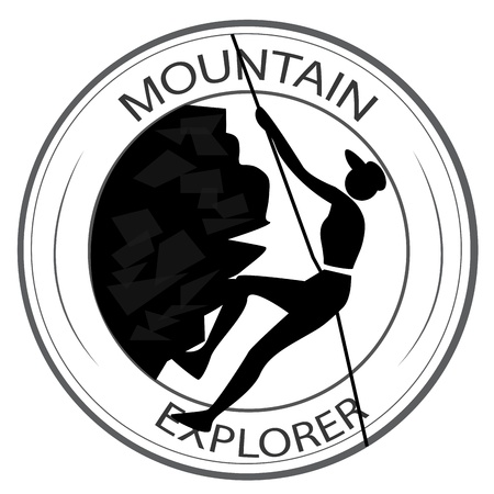a silhouette of a woman hiking a mountain within an iconのイラスト素材