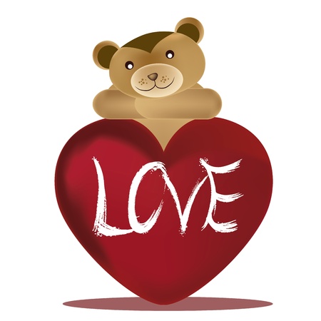 a single teddy bear hugging a big red heart in valentine's dayのイラスト素材