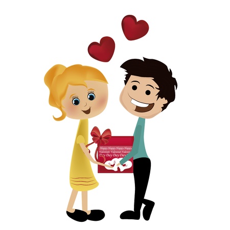 a beautiful couple celebrating valentine's day with a giftのイラスト素材