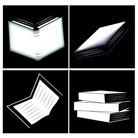 four icons illustrating some simple books in a black backgroundのイラスト素材