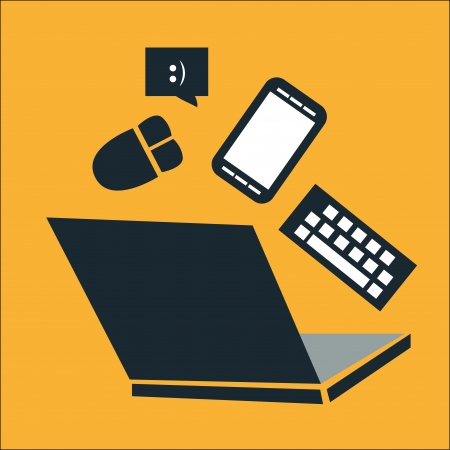 black electronic devices in an orange backgroundのイラスト素材
