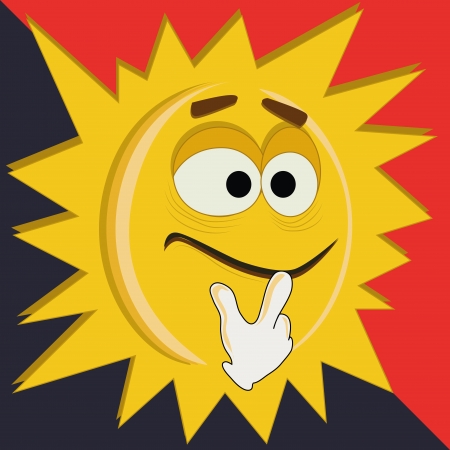 A yellow sun with a hand in a red black backgroundのイラスト素材