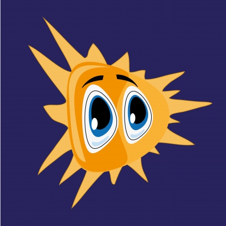 a shaped yellos wun with two eyes in a blue backgroundのイラスト素材