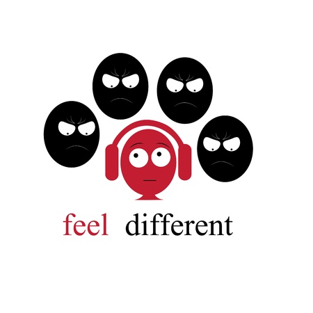 four angry silhouettes of faces and one pink silhouette feels differentのイラスト素材