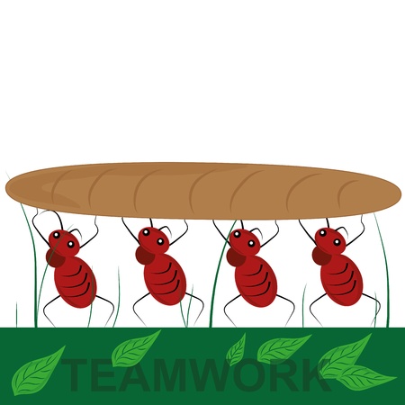 four ants carrying a brown bread in a white backgroundのイラスト素材