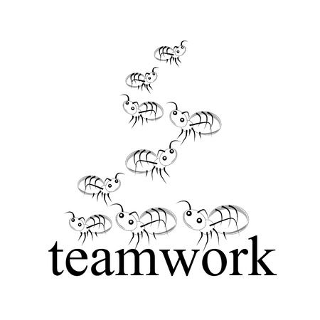 silhouettes of a lot of ants working  as a team in a white backgroundのイラスト素材