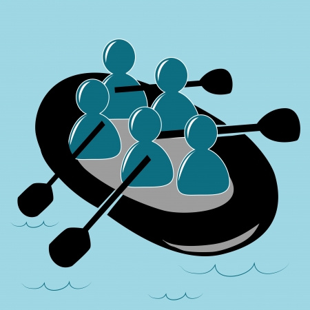 blue silhouettes of a team doing extreme sports in the waterのイラスト素材