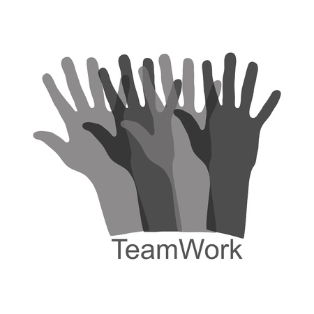 four silhouettes of hands working as a teamのイラスト素材