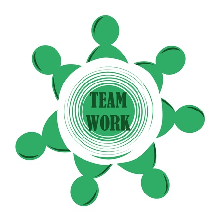 seven green silhouettes of businessmen working as a teamのイラスト素材