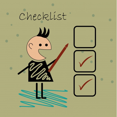 a human boy doing a checklist in a brown backgroundのイラスト素材