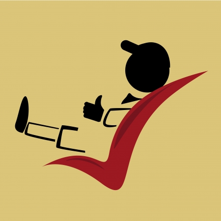 a black silhouette of a boy resting in a check symbolのイラスト素材