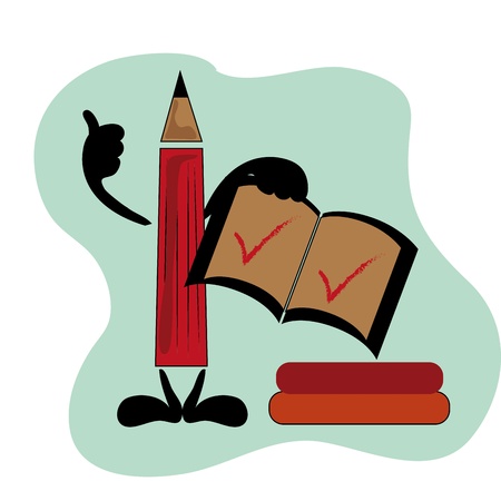 a red pencil with a notebook and some check symbols のイラスト素材