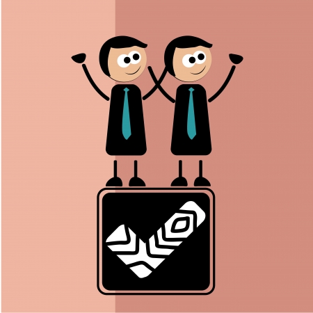 two human boys successing with a textured check with themのイラスト素材