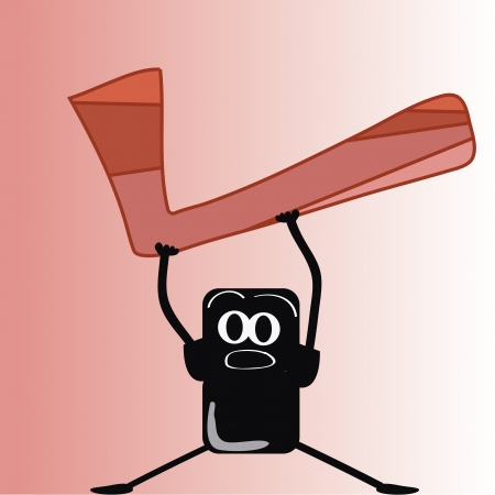 a happy object holding a red textured check symbol in  a red backgroundのイラスト素材