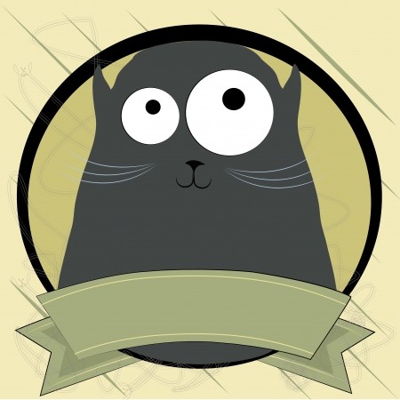 a grey happy cat with big eyes and a ribbonのイラスト素材