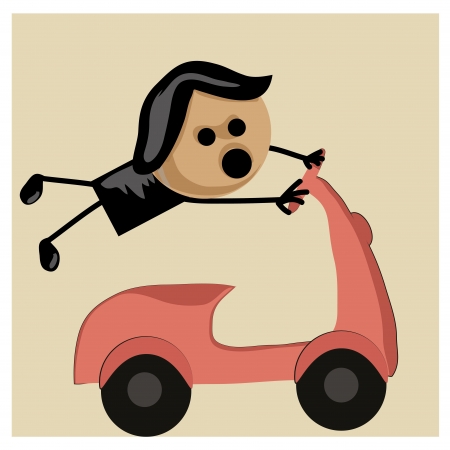 a boy going fast in a pink motorcycleのイラスト素材