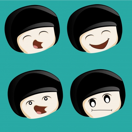 four facial expressions of a human in a blue backgroundのイラスト素材