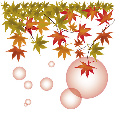 a group of colorful leafs with red bubbles in a white backgroundのイラスト素材