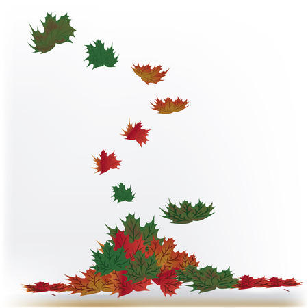 a group of colorful leafs falling down from a tree in a white backgroundのイラスト素材