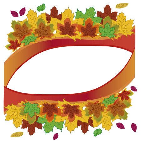 a group of colorful leafs in autumn with a red wave reflected in the backgroundのイラスト素材