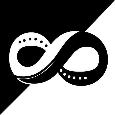 a black and white infinity symbol with yingyang style in a backgroundのイラスト素材