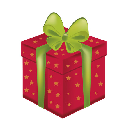 a red present box with a green ribbon in a white backgroundのイラスト素材