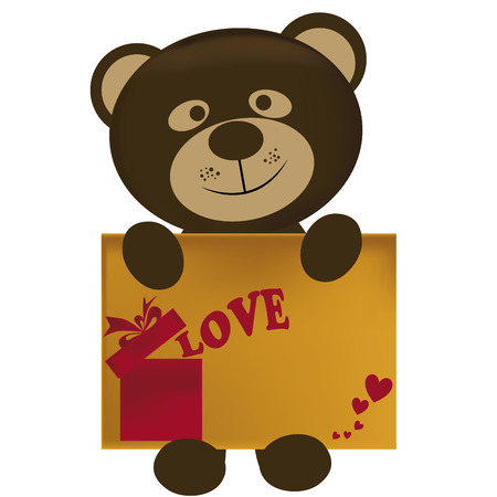 beautiful teddy bear with a valentine's card in a white backgroundのイラスト素材