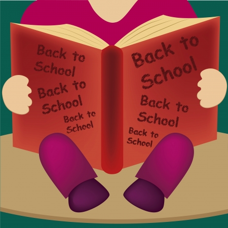 a kid reading a red book going back to schoolのイラスト素材