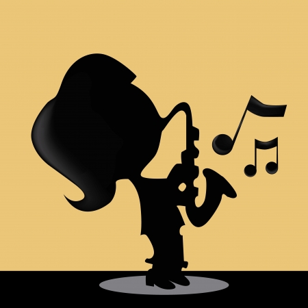a silhouette of a girl playing saxophoneのイラスト素材