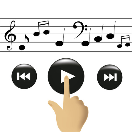 a hand playing some music with the buttons and a pentagramのイラスト素材
