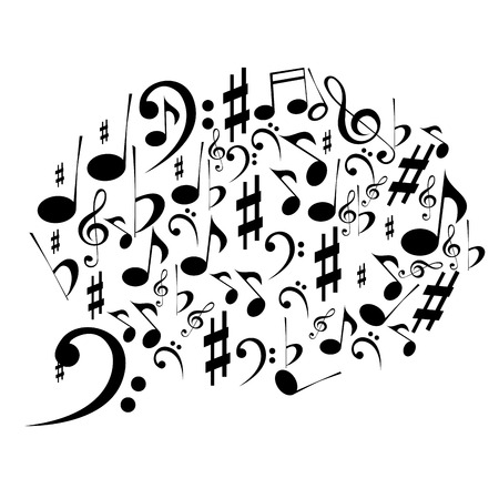 a brain composed by only black notes in white backgroundのイラスト素材