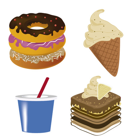 four icons of fast food in white backgroundのイラスト素材