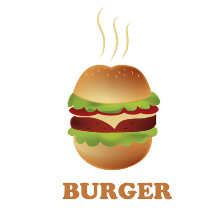 a round and delicious hamburger in a white backgroundのイラスト素材