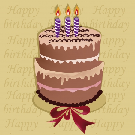 a delicious chocolate birth cake with some candles in a yellow backgroundのイラスト素材